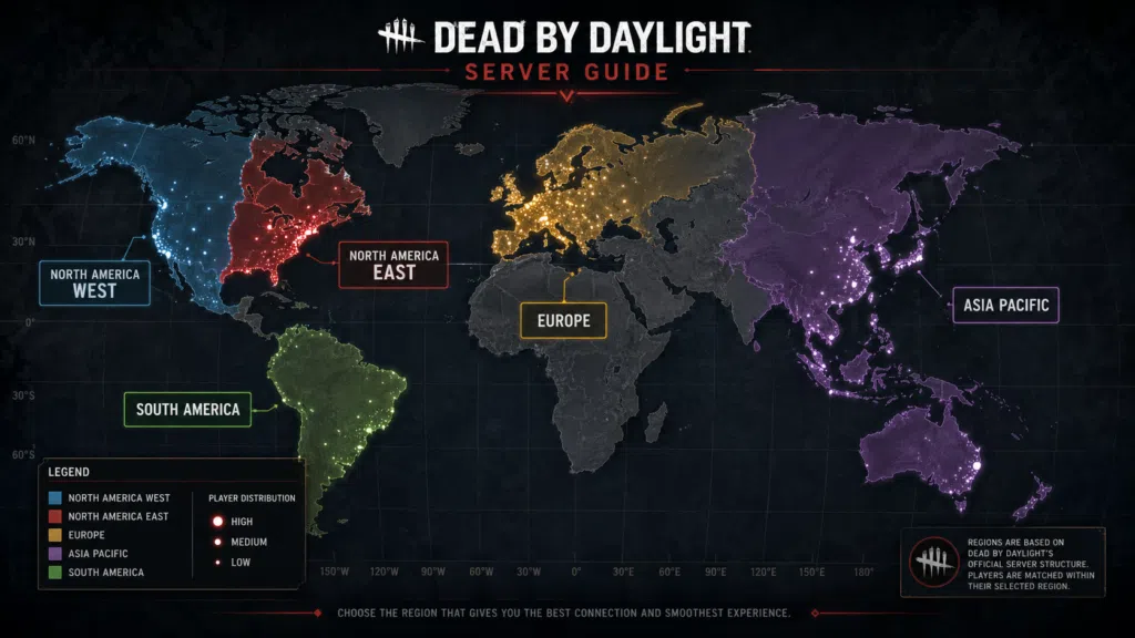 Dead By Daylight Server Guide showcasing regional connectivity