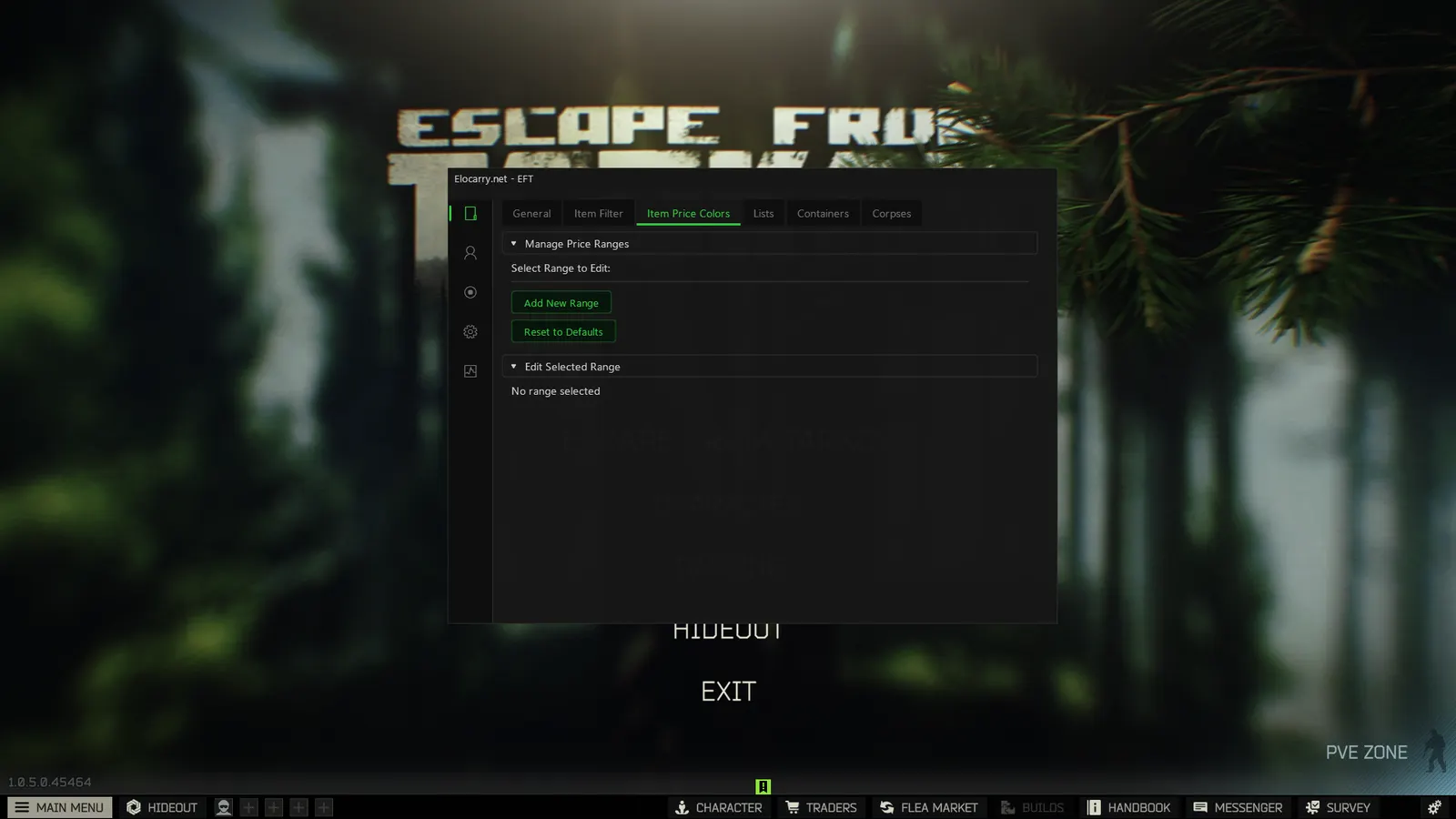 Escape From Tarkov cheat — Value filter