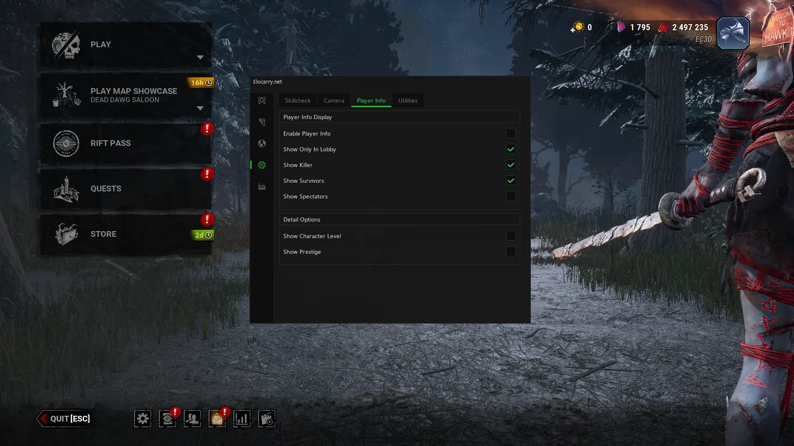 Dead by Daylight cheat — Player info